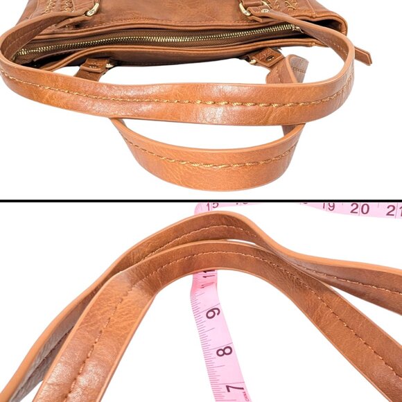 Madison West Brown Leather Double Woven Whipstitch Large Boho Western Tote - Picture 7 of 9